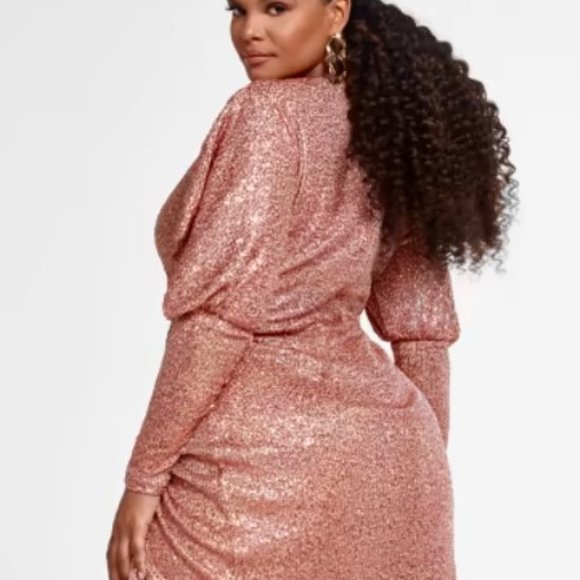 Arielle Faux Wrap Sequin Dress In Pink - Picture 3 of 3